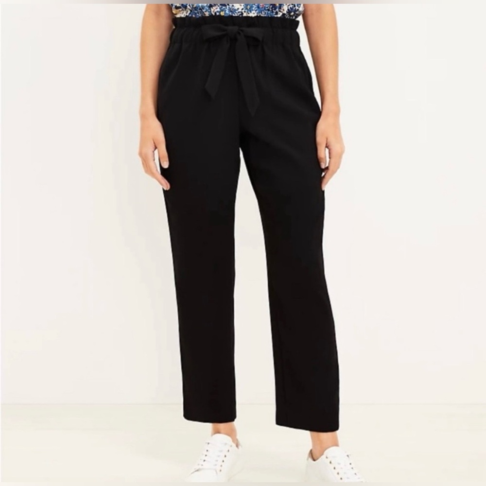 LOFT PULL ON ANKLE LENGTH PANTS TIE WAIST IN BLACK SIZE MEDIUM